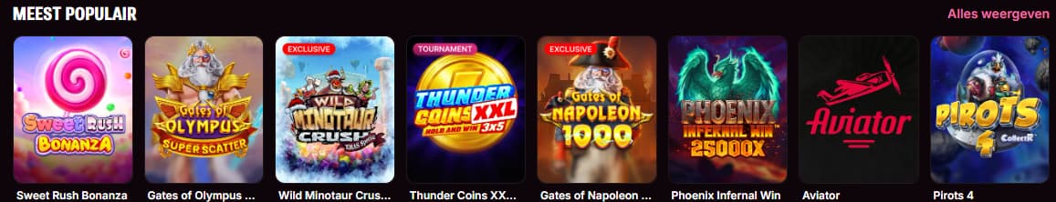 Bibliotheek met tafelspellen, slots en live casino