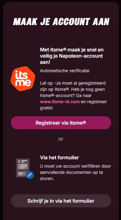 Snel formulier om een spelersaccount aan te maken